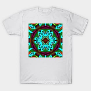 Psychedelic Hippie Flower Teal Green and Red T-Shirt